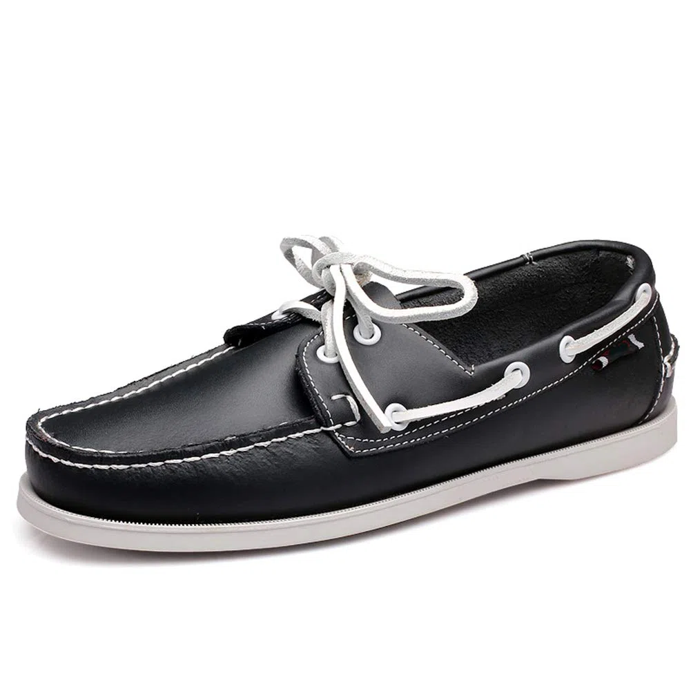 Mocassini da Uomo in Pelle con Lacci e Lacci Scarpe Casual da Barca in Pelle Piatta