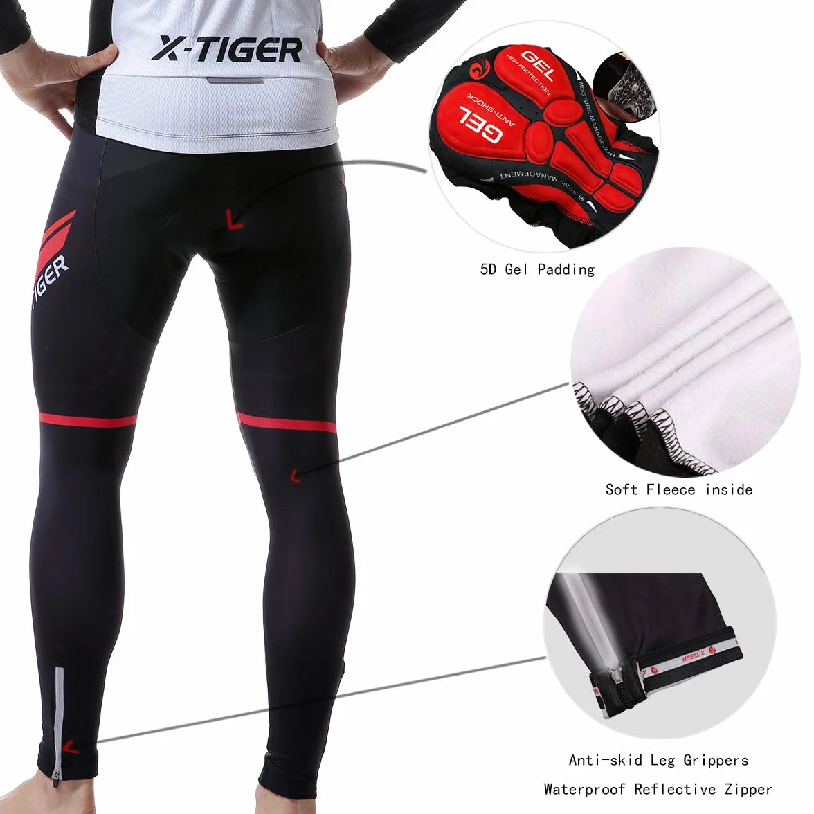 X-TIGER Ciclismo Inverno Termico Vello Completo Giacca Maglia Maniche Lunghe Maglietta Manica da Uomo 5D Gel Pantaloni Lunghi con Pettorina Set di Abbigliamento Ciclista