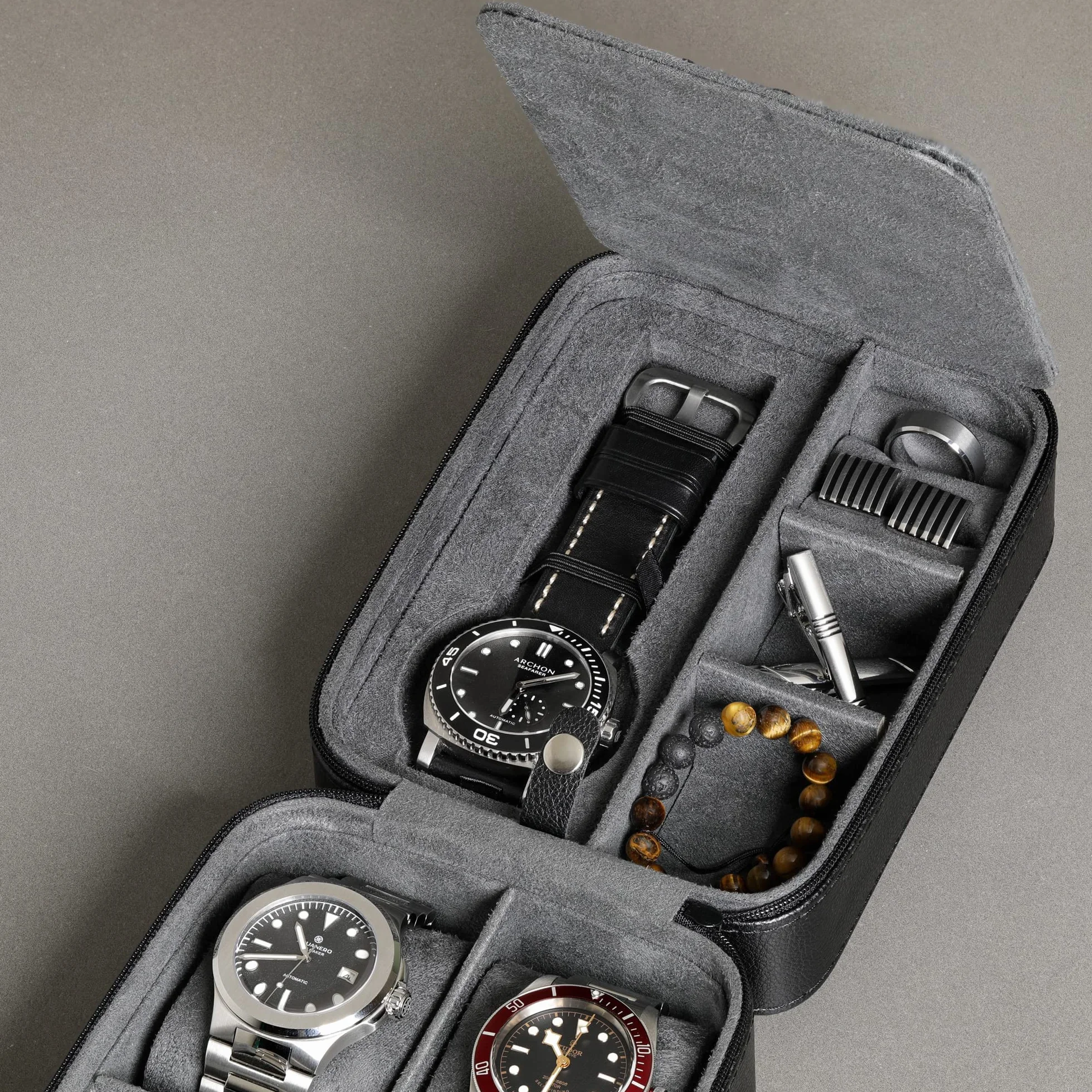 ROTHWELL Custodia da viaggio per 5 orologi, custodia per 5 orologi, resistente custodia portatile con cerniera, adatta a tutti gli orologi da polso e orologi intelligenti fino a 50 mm, custodia per