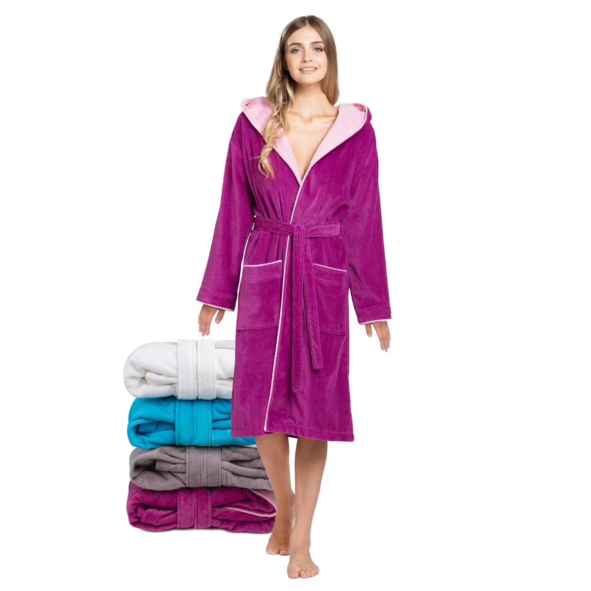 Twinzen Accappatoio Donna Cotone - Cotone Velour - Accappatoio da Donna Velour Accappatoio Donna OekoTex Ultra Morbido