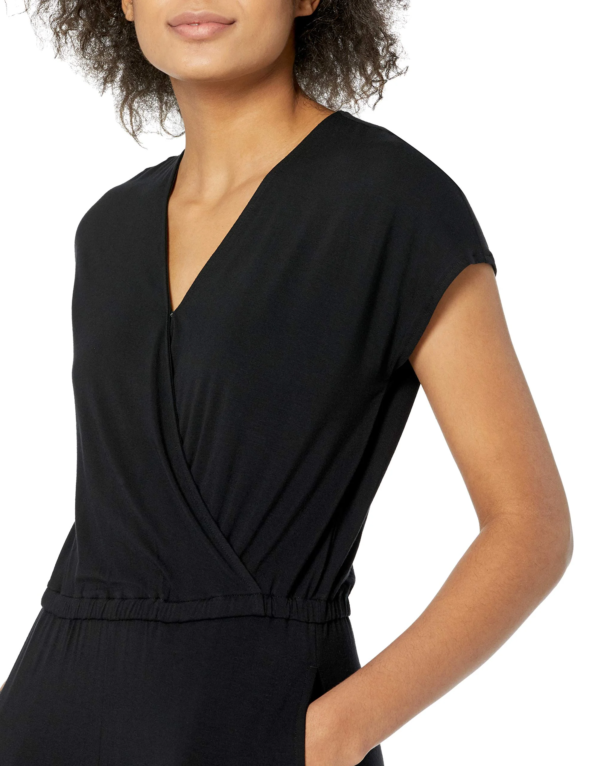 Amazon Essentials Tuta Jumpsuit con Fondo Ampio sopra La Caviglia Incrociata a Maniche Corte Donna