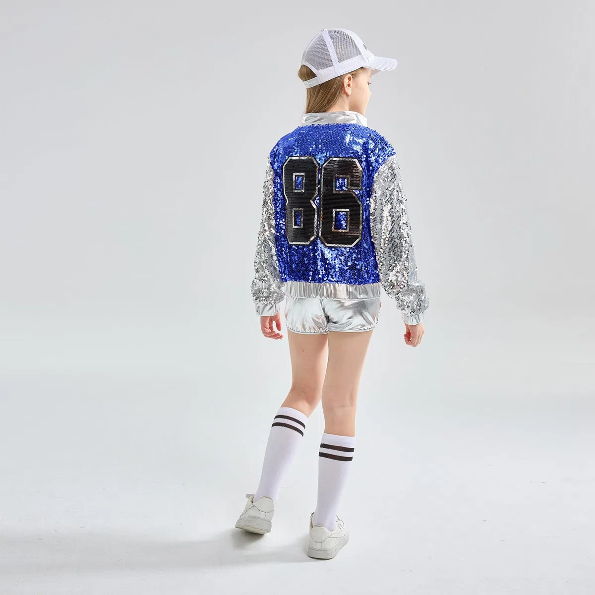 LOLANTA 4 Pezzi di Ragazze con Paillettes Costume da Ballo per Bambini Hip-Hop Stree Abiti da Ballo Set Calze attaccare, 4-15 anni