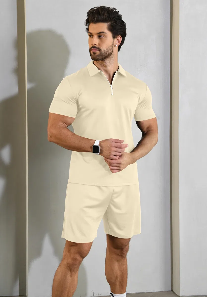 KUYIGO Polo e pantaloncini estivi da uomo, set da 2 pezzi, abbigliamento alla moda casual