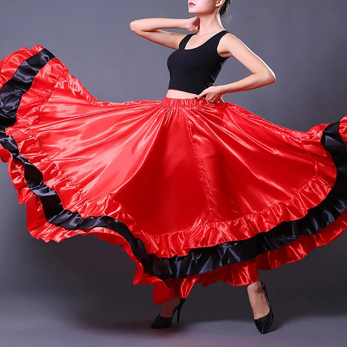 Donna Gonna da Danza del Ventre Gonna Lunga e Ampia Grande Altalena Gonna Lunga da Danza del Spagnola Rosso Maxi Gonna Costume da Festival Gonne Danza Classica Tango Moderno da Ballo