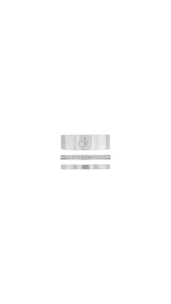 Calvin Klein Collezione CK TRIO per Donna Set di 3 Anelli in Acciaio Inossidabile con Cristalli – Disponibile in Argento o Oro
