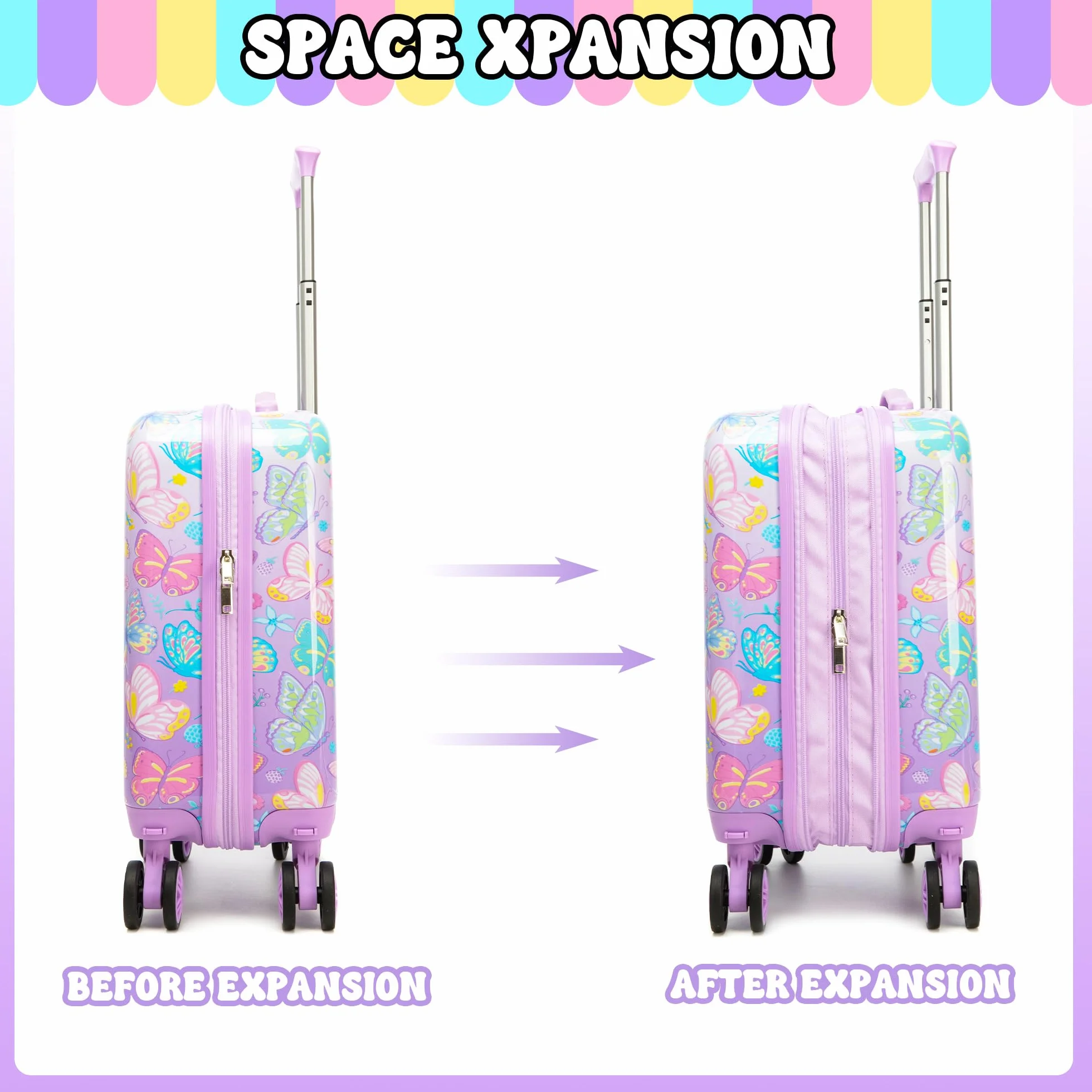 HTgroce 2 in 1 Set di Valigie per Bambini, Valigie Trolly 16'' Cuscini da Viaggio, Valigia Trolley con Ruote Girevoli