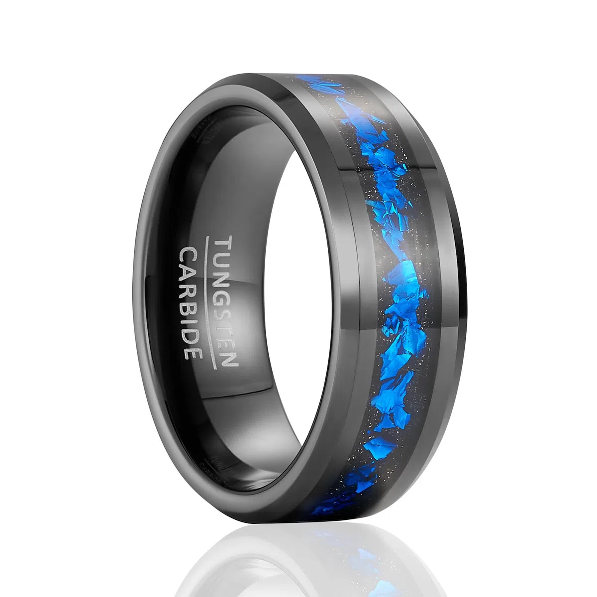 Anello Nuziale in Tungsteno Nero Larghezza 8mm con Intarsio Nebula per Uomo