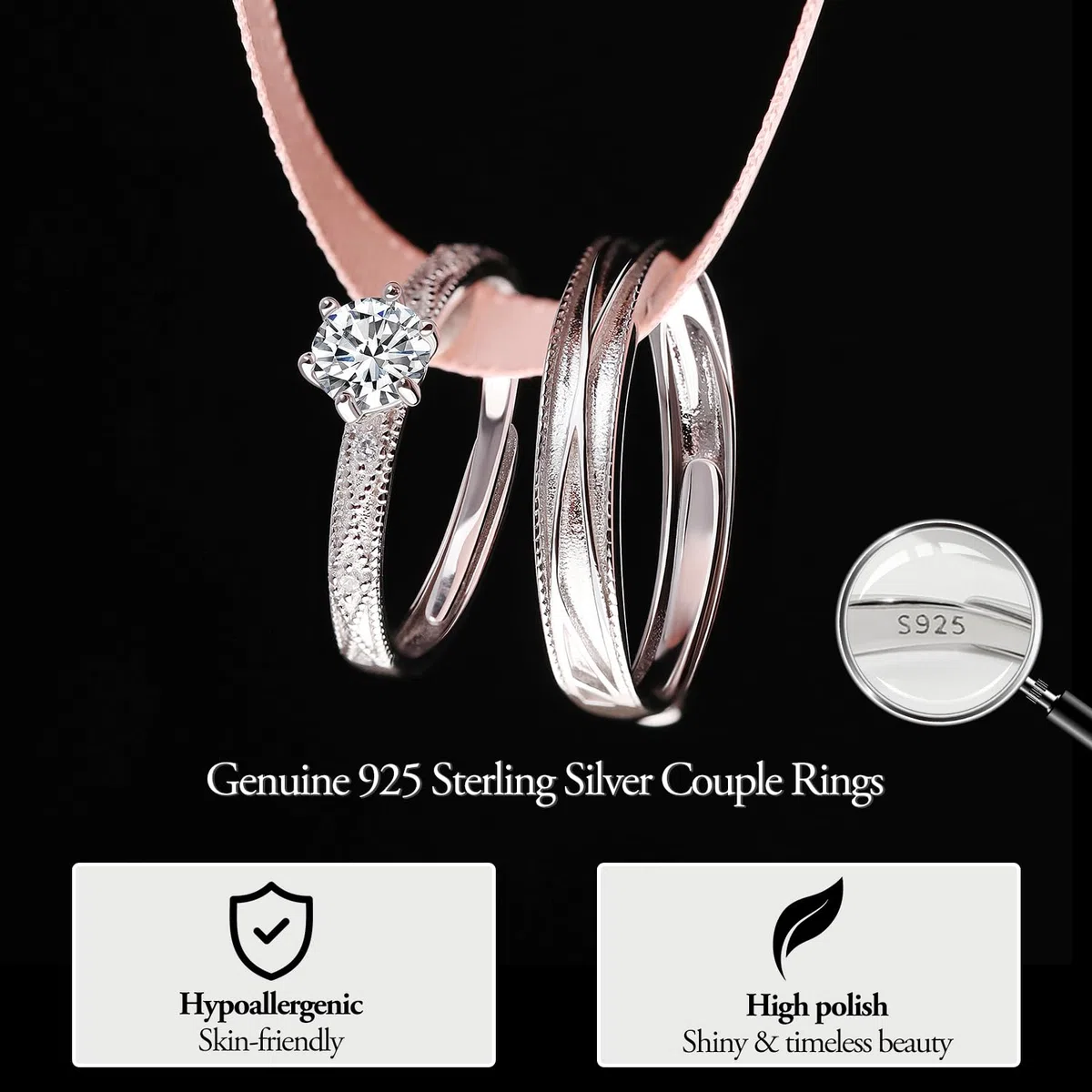 Meissa Anelli di Fidanzamento in Argento 925 Sterling con Zirconia Cubica, Fedi Nuziali Regolabili e Delicate, Set Promessa Sposa con Taglio Rotondo Brillante, Set di due anelli