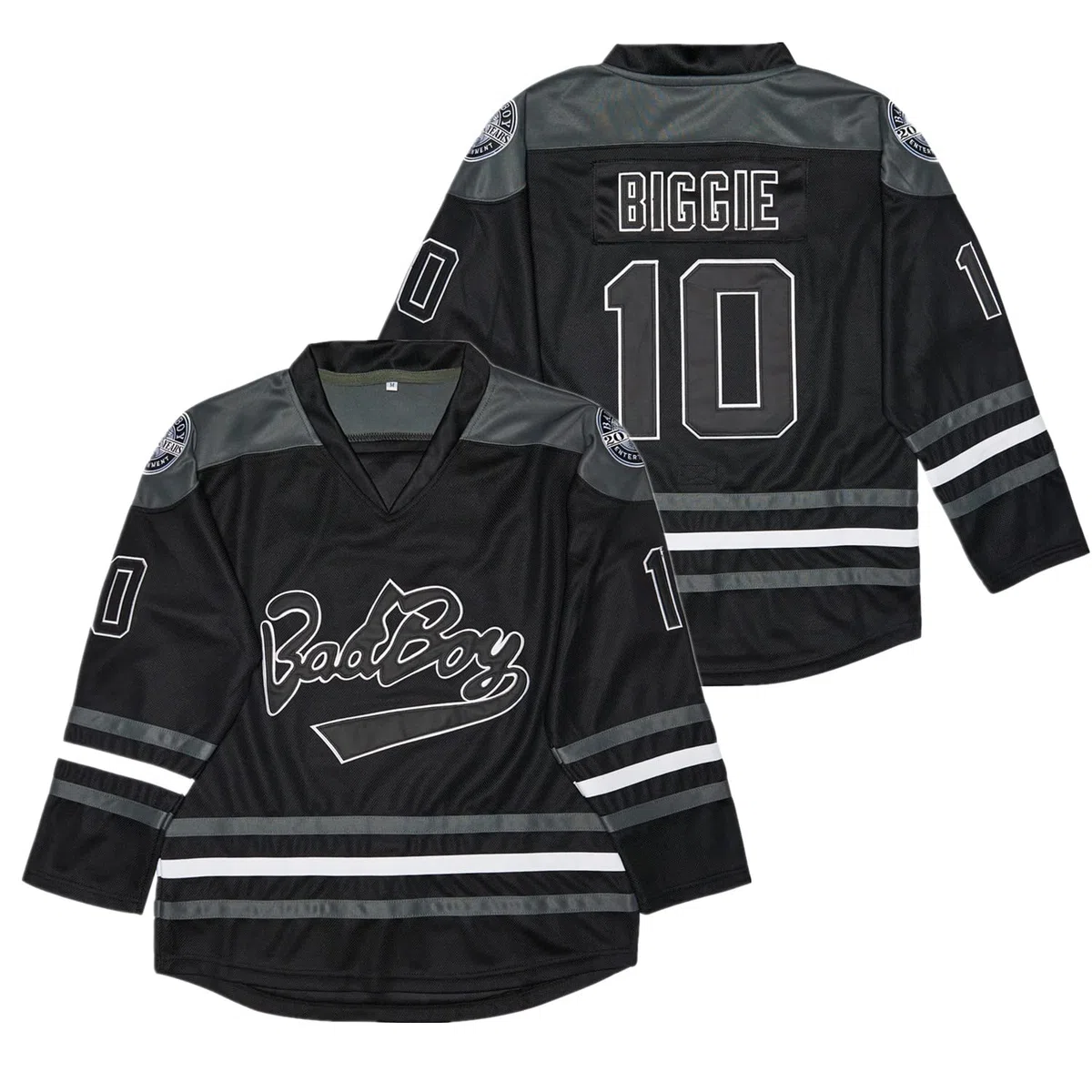 Men's #10 Smalls Bad Boy 90S Hip Hop Long Sleeve Black Hockey Jersey