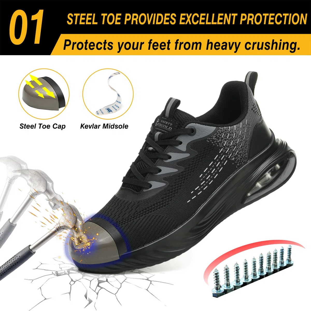 TQGOLD Scarpe Antinfortunistiche Uomo Donna Leggere Scarpe da Lavoro con Punta in Acciaio Antiscivolo Scarpe da Cantiere Scarpe Sicurezza Sportive Traspiranti Gr.36-46 EU