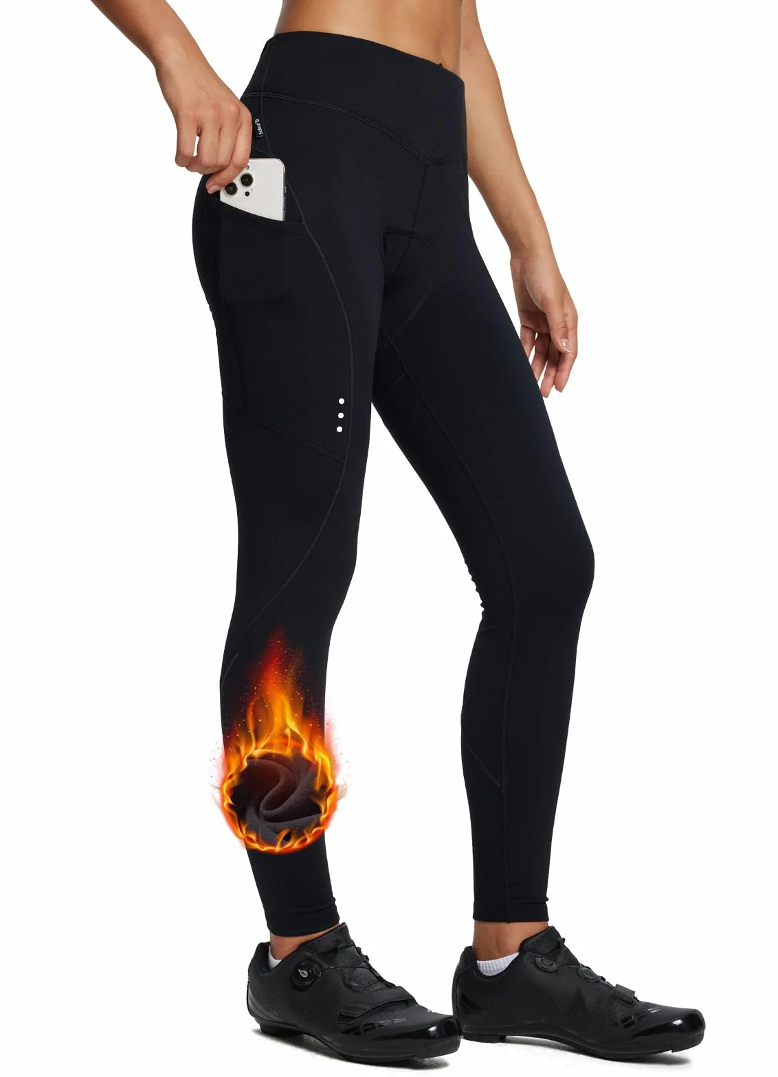 BALEAF Pantaloni da ciclismo da donna, invernali, impermeabili, termici, foderati in pile, antivento, lunghi 4D, imbottiti con tasca