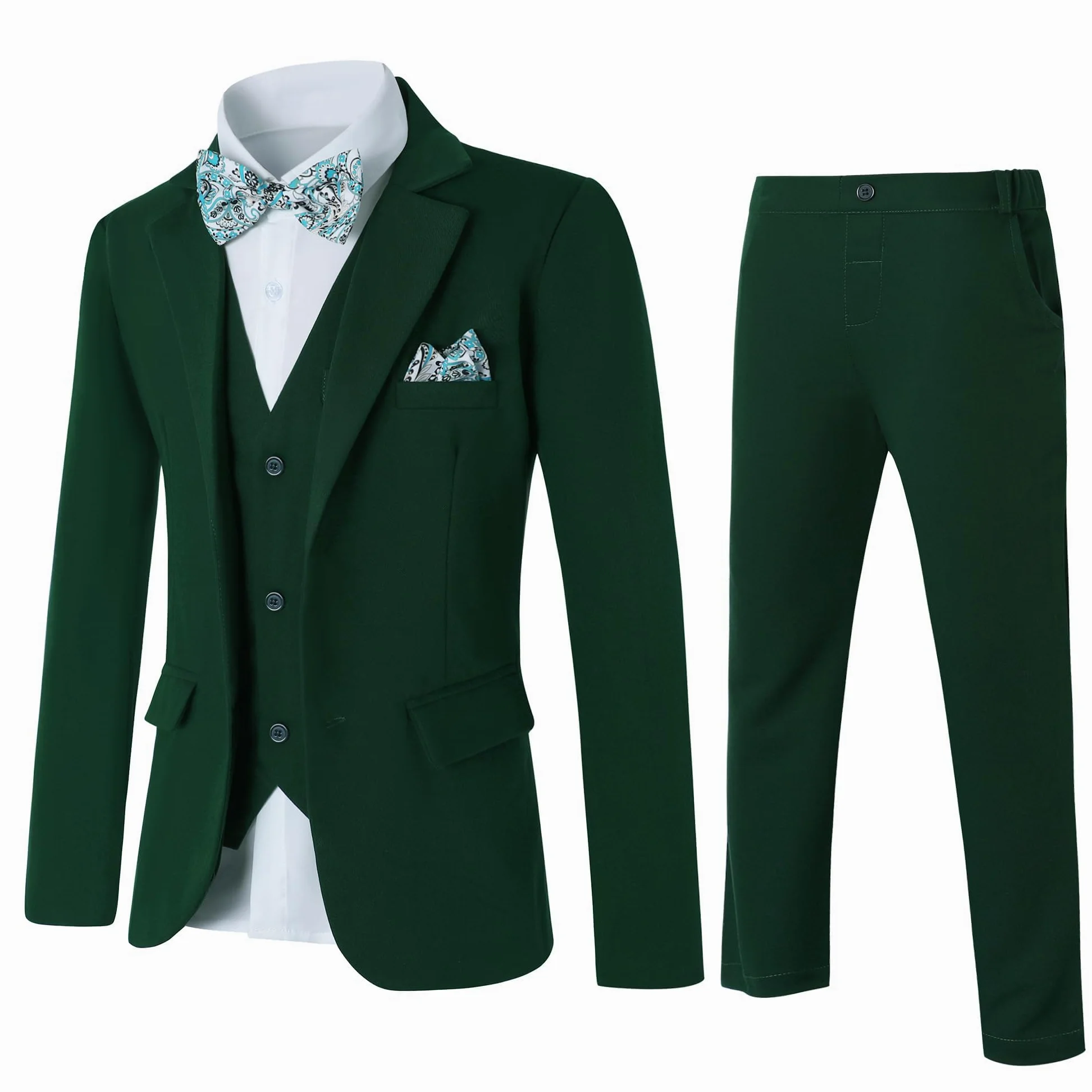 Bambini Ragazzi 5 Pezzi Abbigliamento Set Slim Fit Smoking Blazer + Gilet + Camicia + Papillon + Pantaloni Set Completi Ragazzo per Matrimonio