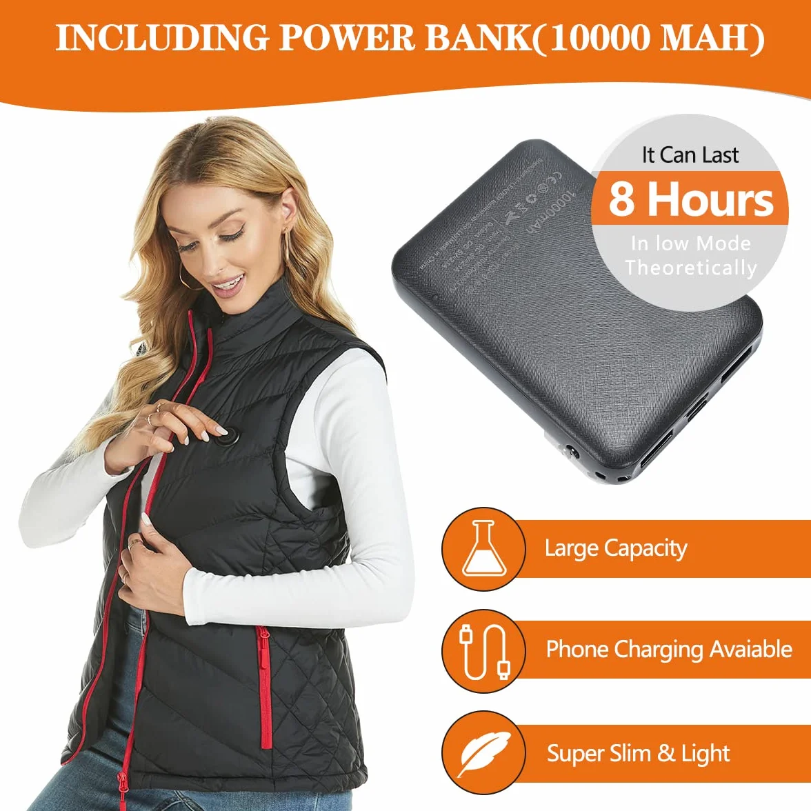 Gilet Riscaldato da Donna con Batteria 10000mAh, Gilet Elettrico Invernale Leggero Slim Fit Ricaricabile USB con Tasche – Ideale per Outdoor, Escursionismo, Sci, Regalo Invernale