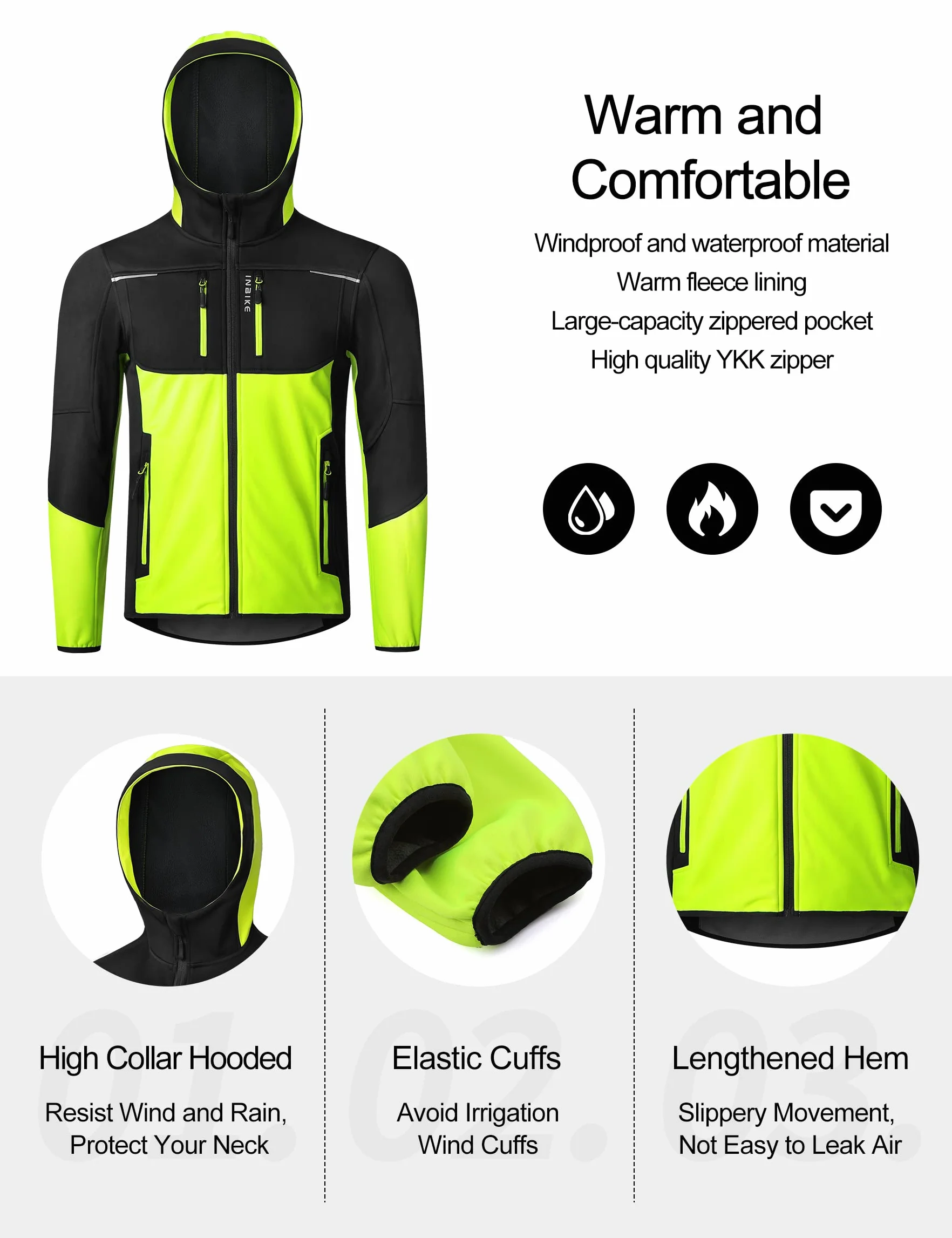 INBIKE Giacca Softshell Uomo Invernale Giacca Ciclismo Uomo Invernale Impermeabile Giacca Trekking Corsa Running Bici Running Bicicletta