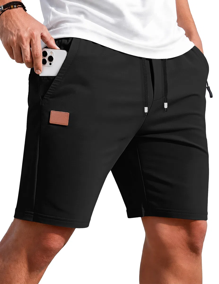 TARAINYA Cotone Pantaloncini Uomo Sportivi Zip Coulisse Pantaloncini Running Palestra con Tasca