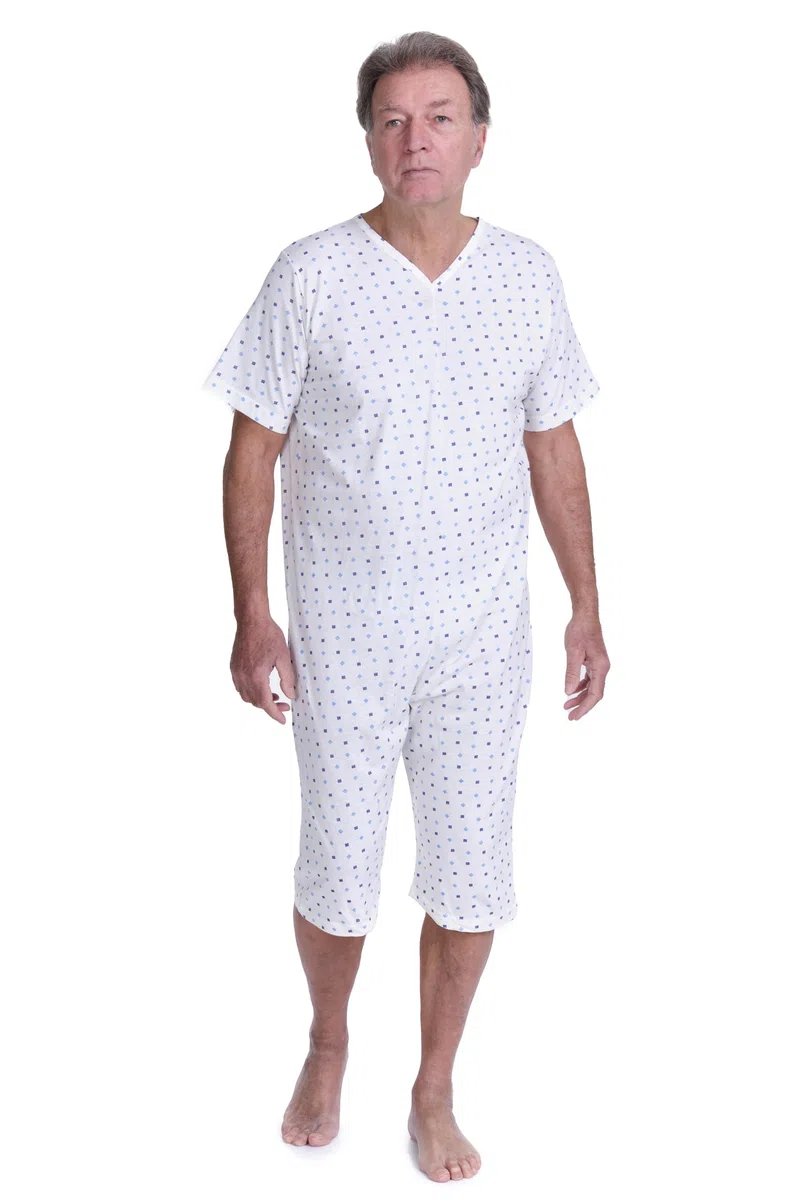 FERRUCCI COMFORT Pigiama Sanitario in Cotone con Zip su Dorso - Unisex - Maniche Corte e Pantalone Corto - 9012/5 - Adatto agli Anziani - Antimanipolazione