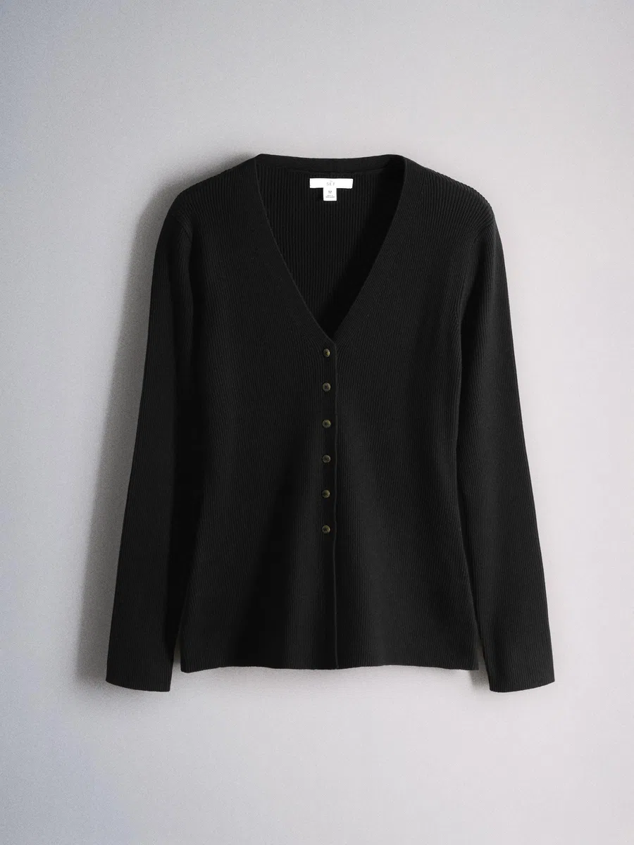 THE SET Donne Confezione da 3 Cardigan Eleganti in Maglia con Taglio Lungo, Scollo a V e Bottoni Alti in Vita