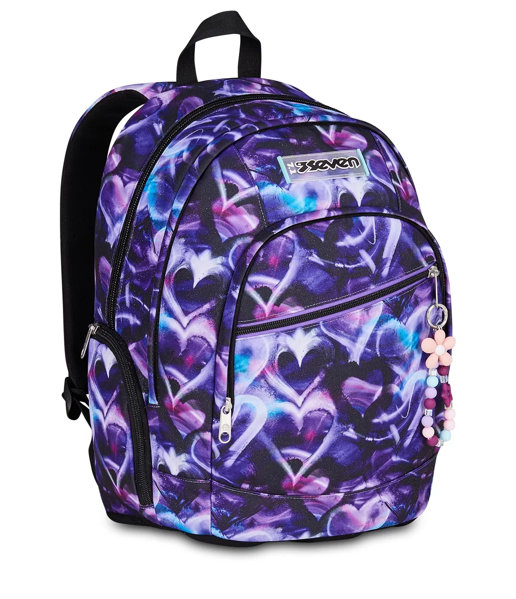 Seven Zaino Scuola Dual LOVEPASS, Doppio Scomparto, Viola, 32 L, Multifunzione, Tasca attrezzata, Tasca laterale porta borraccia, Scomparto porta pc ablet, Scuola media e superiore, Bambina, Ragazza