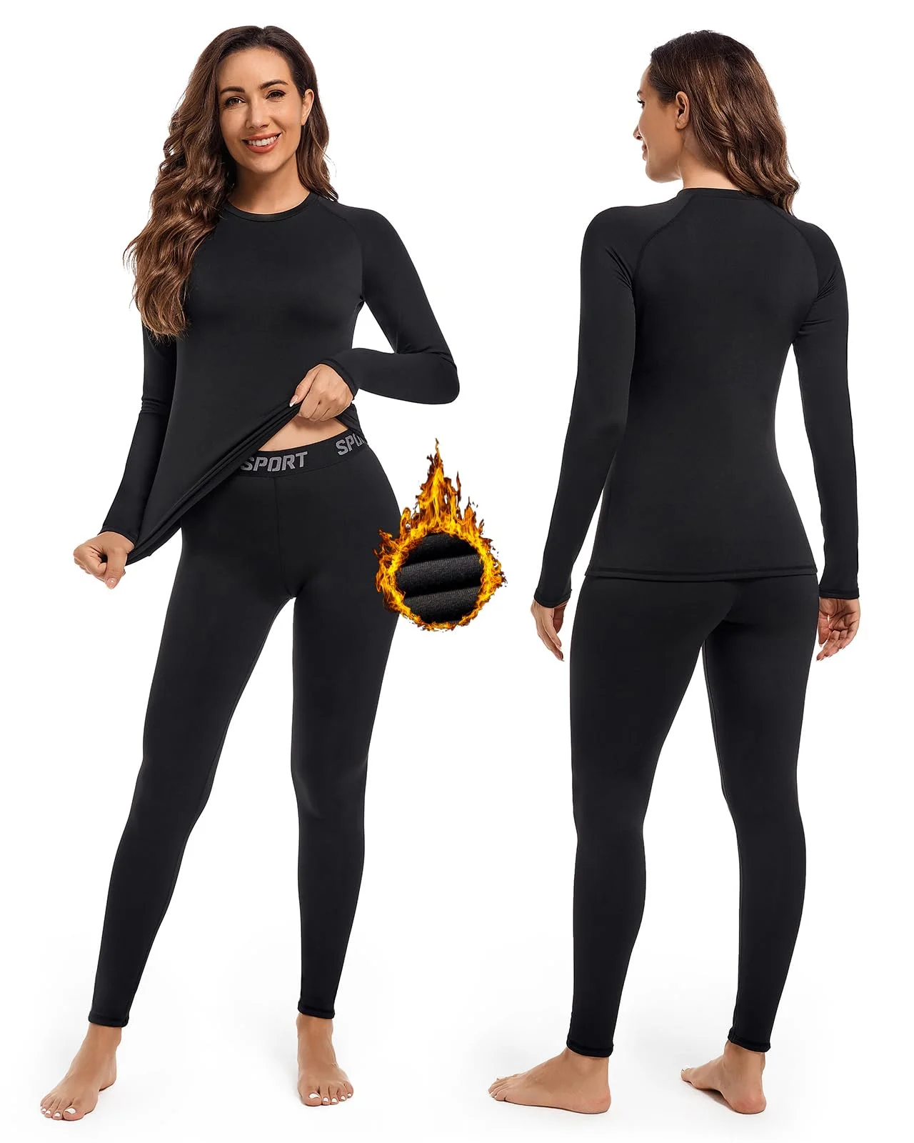 Intimo Termico Donna Manica Lunga Maglia Termica Pantaloni Set Sci Ciclismo Corsa