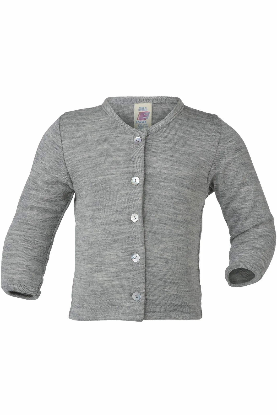 Engel Natur, cardigan realizzato a maglia, per neonato, 70% lana, 30% seta Grigio chiaro melange 74/80 cm