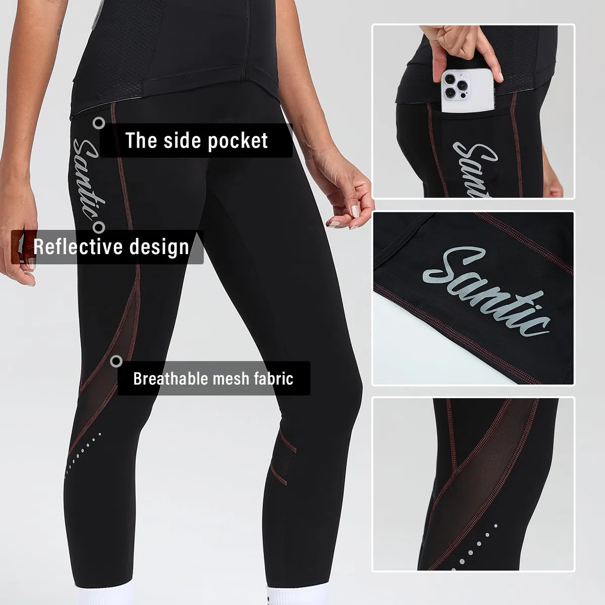 Santic Parni - Pantaloni da Ciclismo da Donna, Imbottiti, Lunghi in Velo, con Cuscino