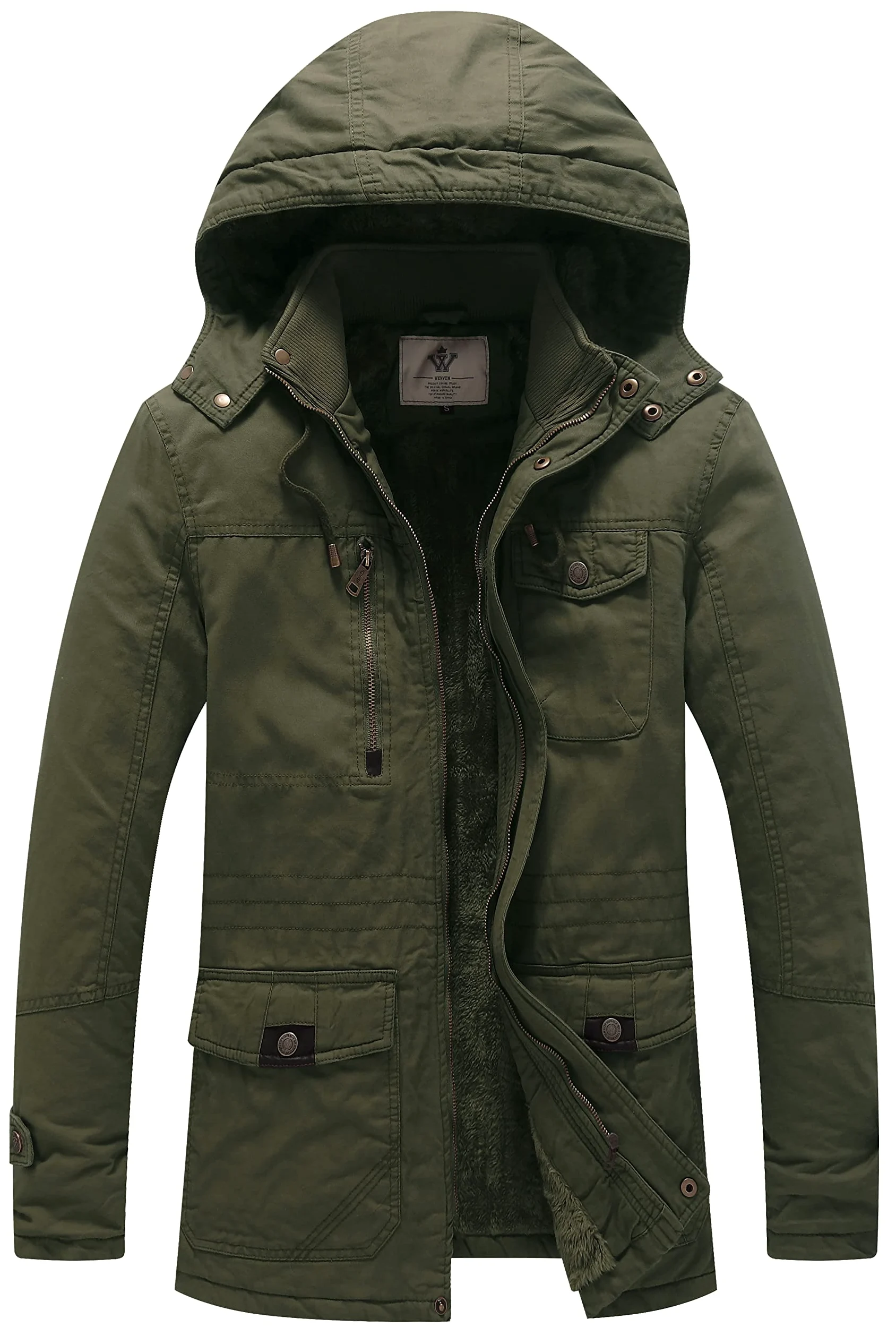 WenVen Giacca Militare Calda Invernale Cappotto con Cappuccio Staccabile a Vento Parka da Esterno Media Lunga Giubbotto Imbottito in Cotone Uomo