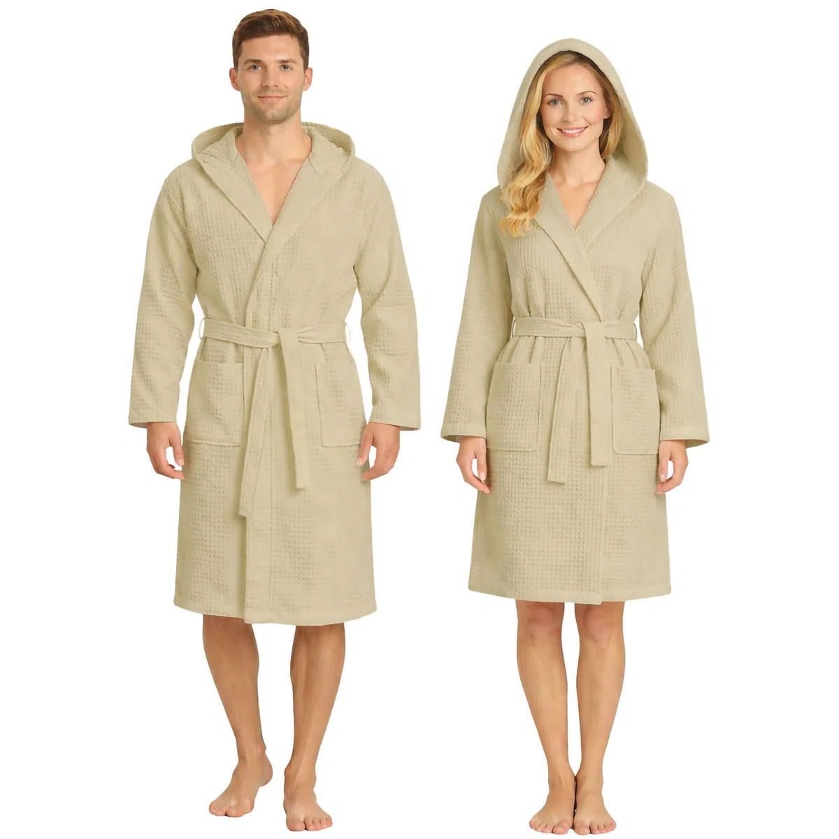 Accappatoio Nido d’Ape Unisex in cotone Uomo Donna con Cappuccio, Cintura e Tasche – Leggero, Assorbente, Traspirante – Ideale per Casa, Piscina, Palestra, SPA e Viaggi