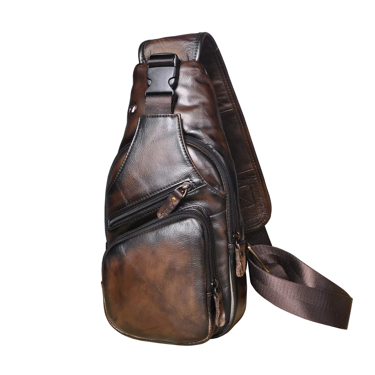 Le'aokuu Uomini Vera Pelle Borsa da Petto Moda Casual Escursionismo di Viaggio Borsa a Tracolla Borsa per Tracolla Rig One 8015