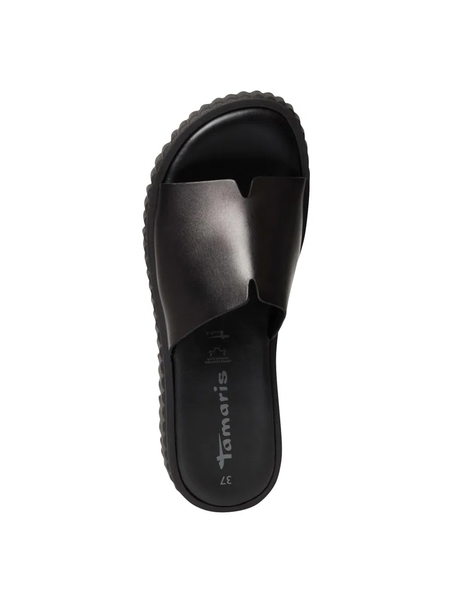 Tamaris Donna pantolette con tacco a zeppa in pelle nero 40 EU
