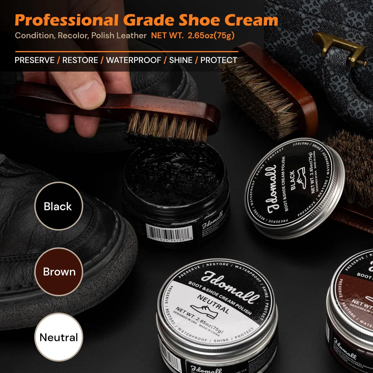 Kit lustrascarpe,kit lucido da scarpe deluxe-Lucido da scarpe nero,marrone e neutro con pennelli,panno lucidante e altro-Regalo perfetto per il kit per la cura delle scarpe e degli stivali in pelle