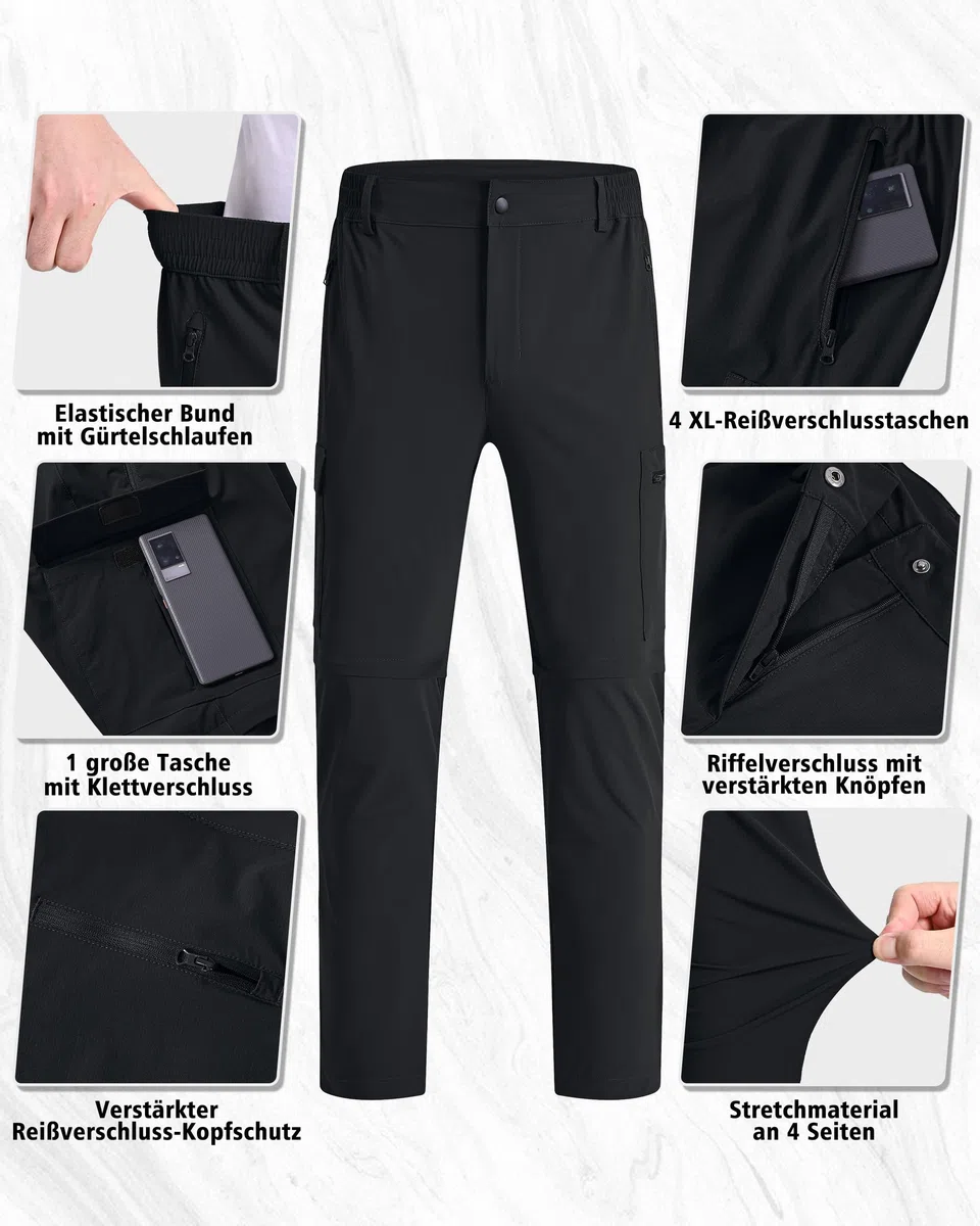 Pantaloni da Trekking Uomo Zip off Pantaloni da Lavoro Leggeri e Rimovibili Pants Trekking Corti e Impermeabili Uomo Asciugatura Rapida Tasche Multiple