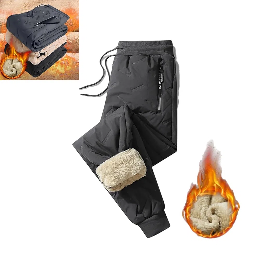 Pantaloni impermeabili invernali foderati in pile da uomo e donna lana d'agnello caldo antivento cotone Gray-b X-Large