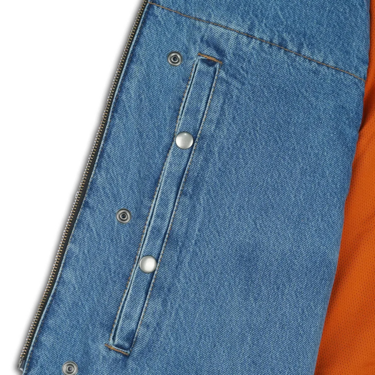 Leatherick Gilet da motociclista da uomo in denim pesante con interno traspirante, gilet da motociclista a doppia chiusura con tasche per il trasporto nascoste (IT, Testo, 3XL, Regular, Regular, Blu)