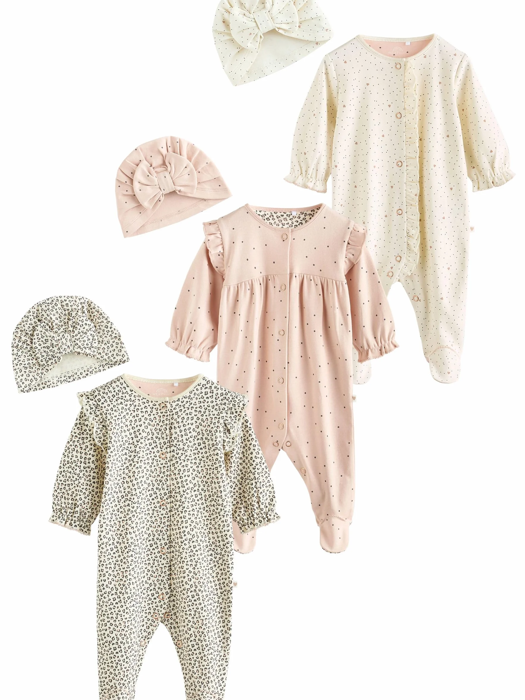 NEXT Bambina Confezione da 3 Tutine per Neonati con turbanti 100% Cotone abbinati
