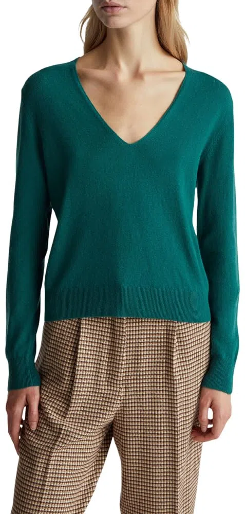 United Colors of Benetton Maglia Scollo V M/L 1002d401y Maglione Donna