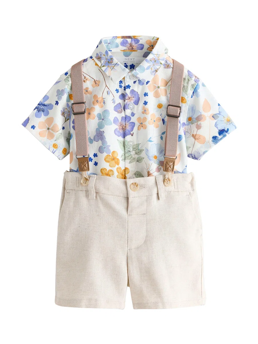 NEXT Ragazzo Completo con camicia, shorts e bretelle