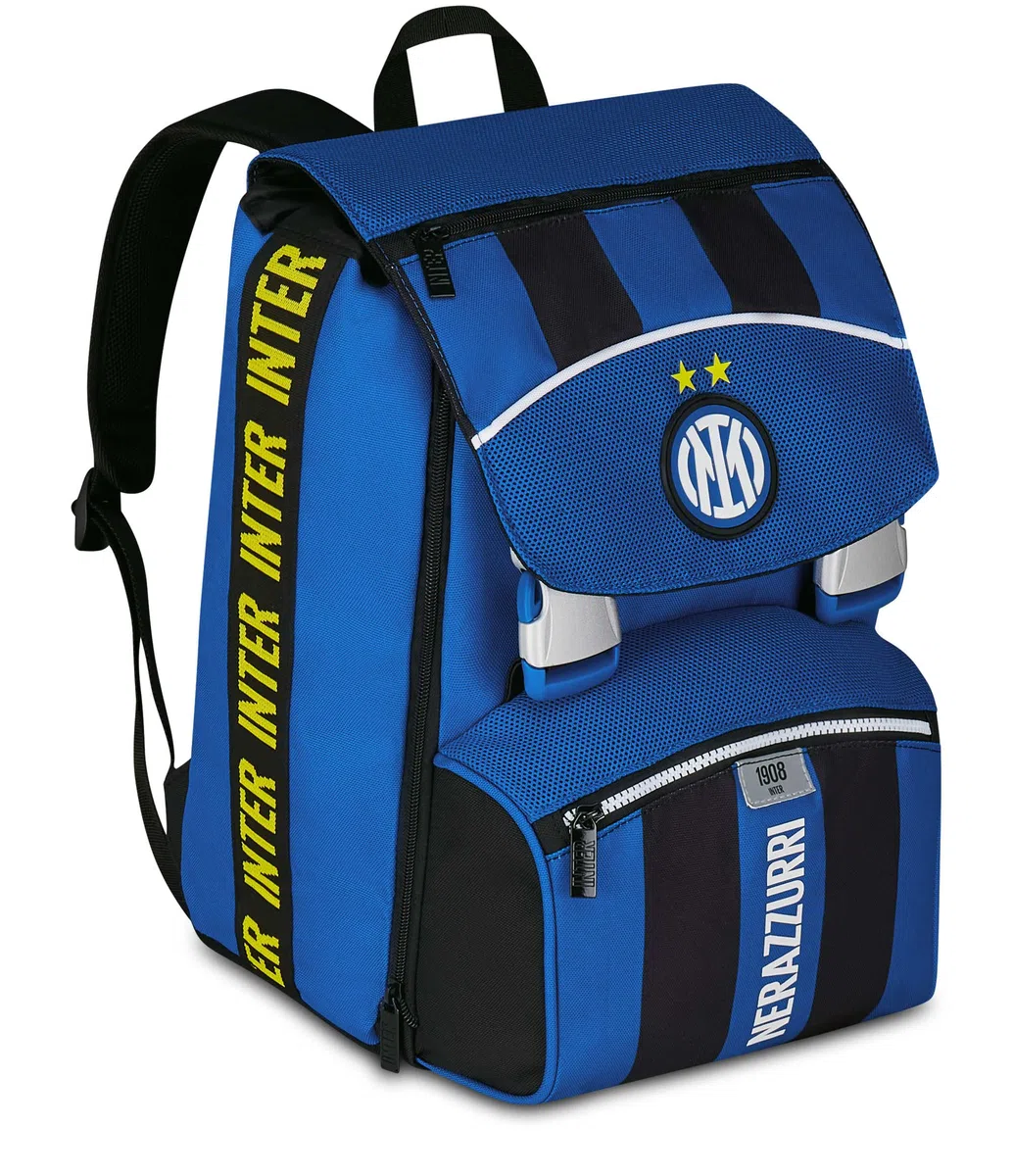 Seven Inter Zaino Calcio Doppio Scomparto Estensibile, Blu, Maxi Capienza, Schienale Preformato, Bambino, Elementare
