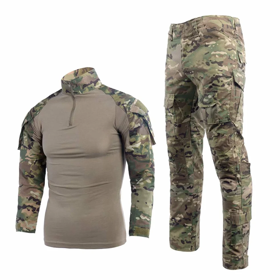 Airsoft Tactical Gear Paintball Camicia da Combattimento Pantaloni Militari Manica Lunga 1/4 Zip Camouflage Uniforme Tattica Caccia Arrampicata BDU
