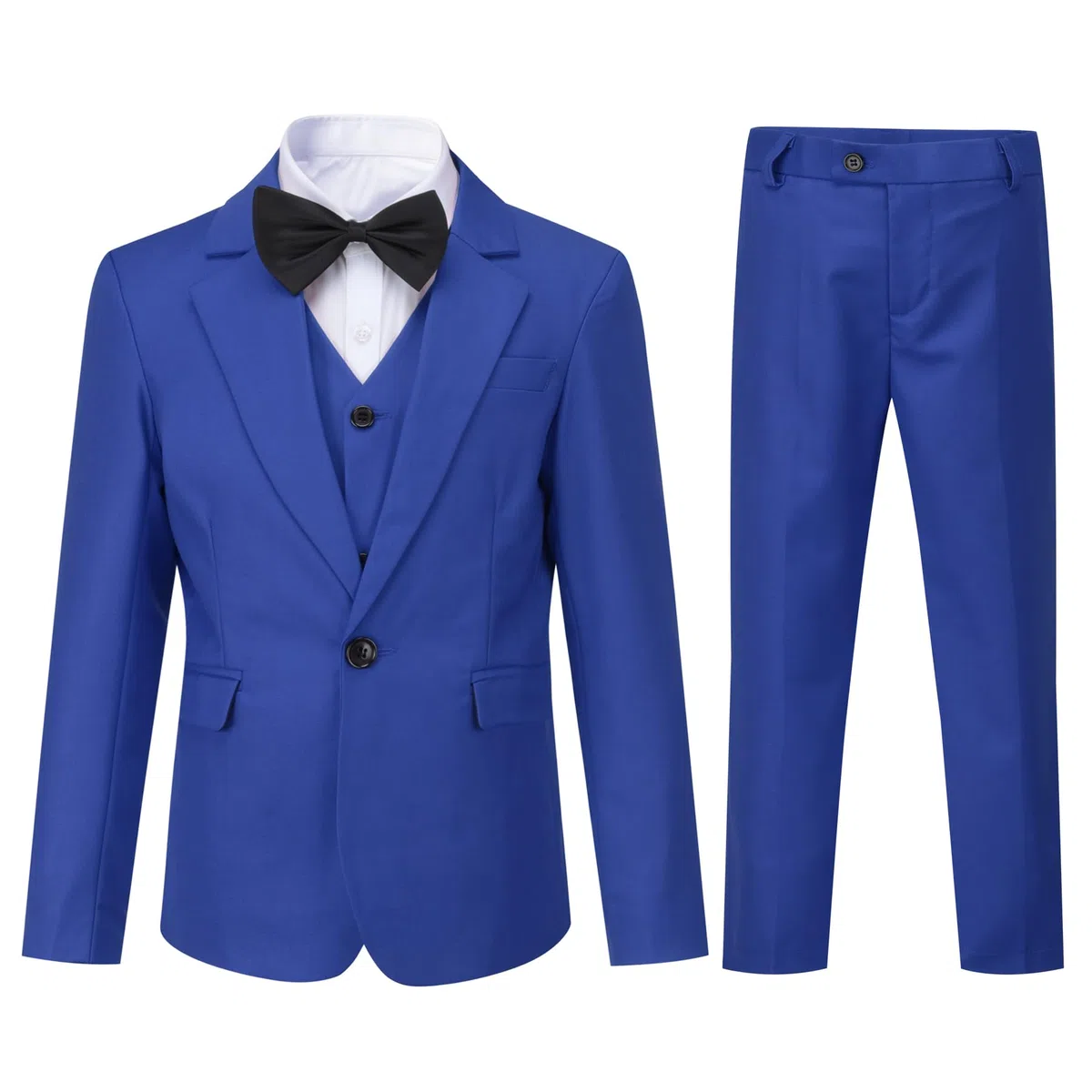 Sliktaa Tuta da bambino, 3 pezzi, con bottone a risvolto, per matrimonio, compleanno, festa, ballo, performance, blazer gilet, pantaloni multicolor, Blu, 7 anni