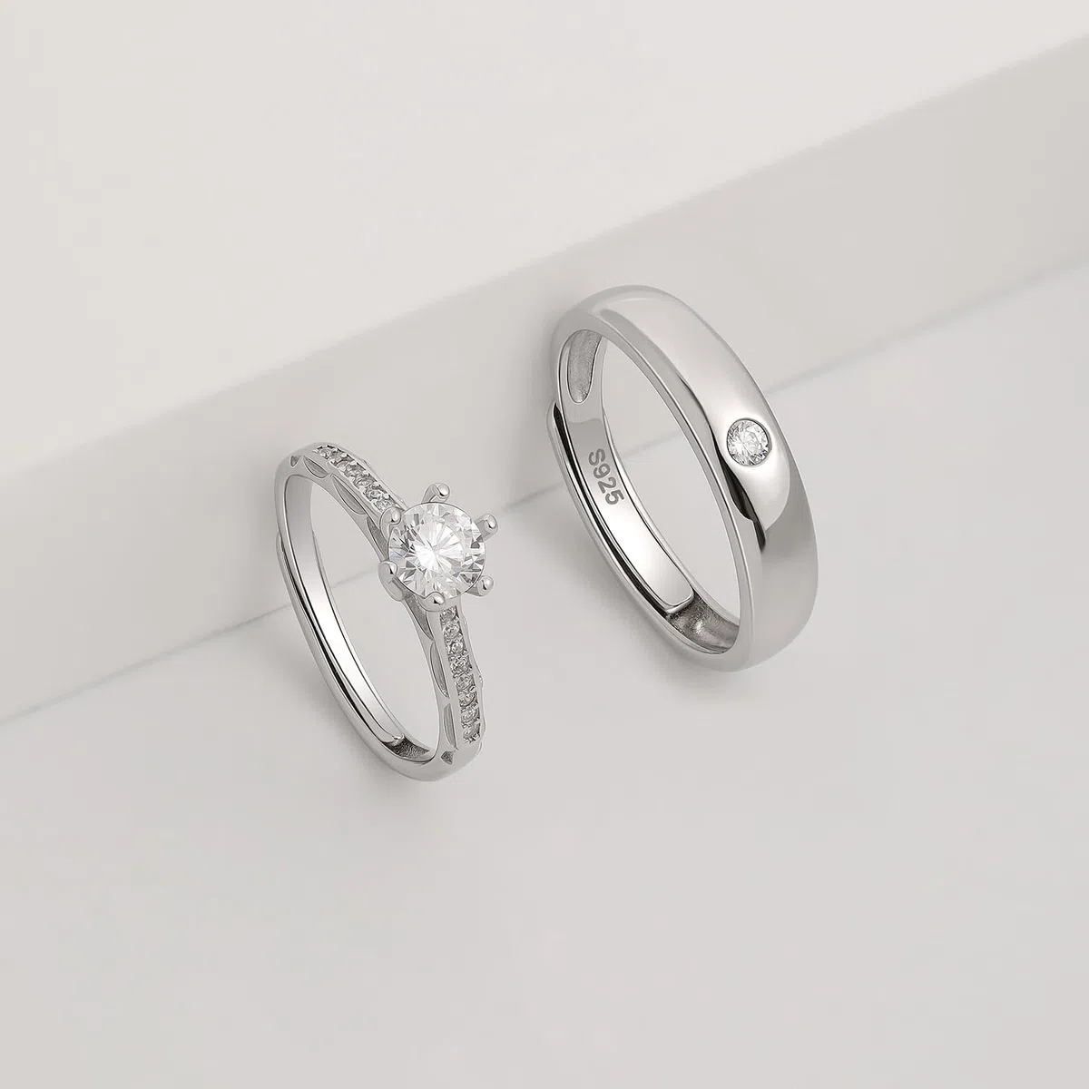 Anelli di Nozze in Argento Meissa per Donna – Anelli di Fidanzamento Regolabili con Pietra CZ da 0,44 ct, Anelli da Coppia Fatti a Mano per Anniversario di Matrimonio, 4.5mm di larghezza