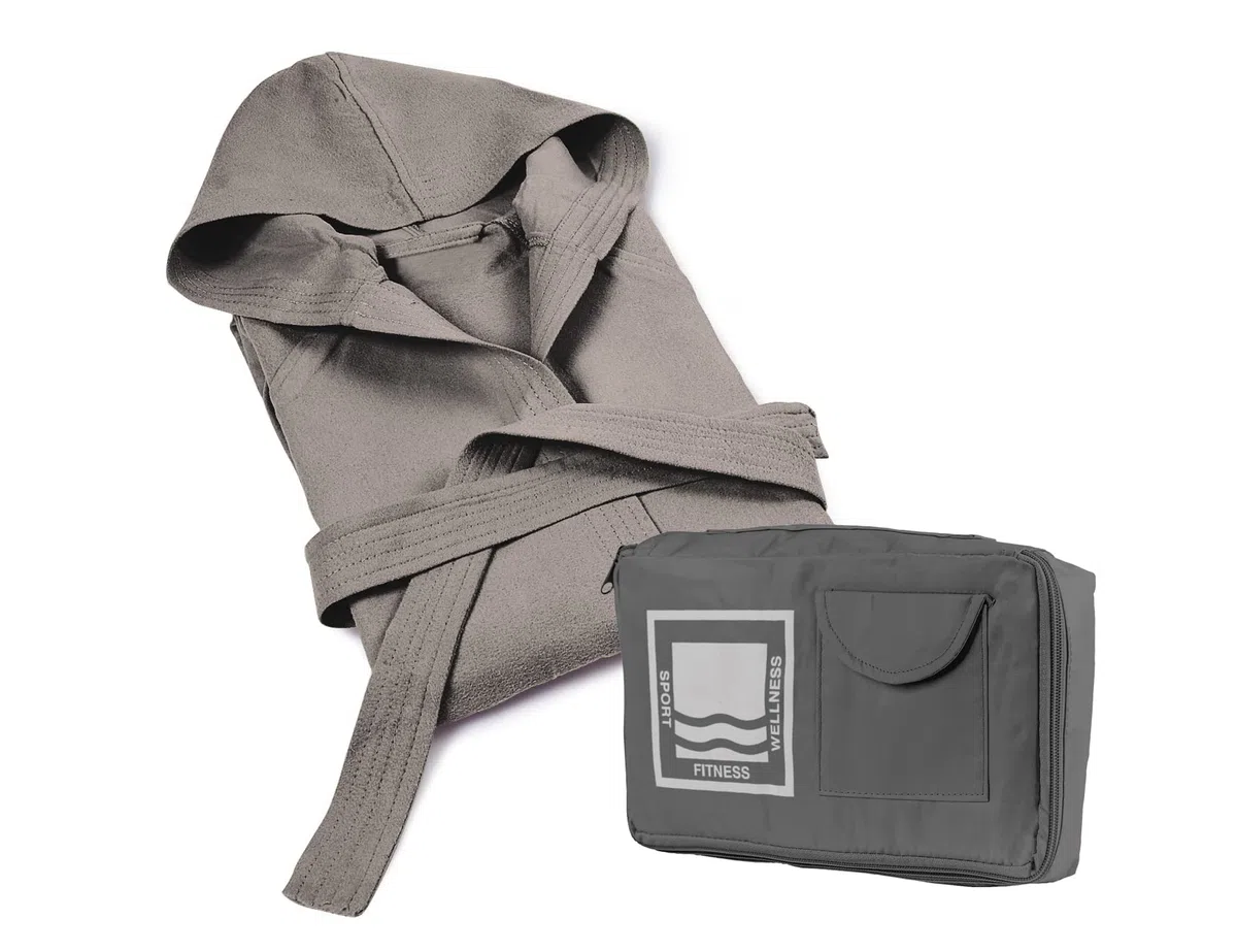 Banzaii Accappatoio in 100% Microfibra con Cappuccio – Accappatoio Uomo e Donna con Borsa Resistente e Salvaspazio - Taglia XL Tortora