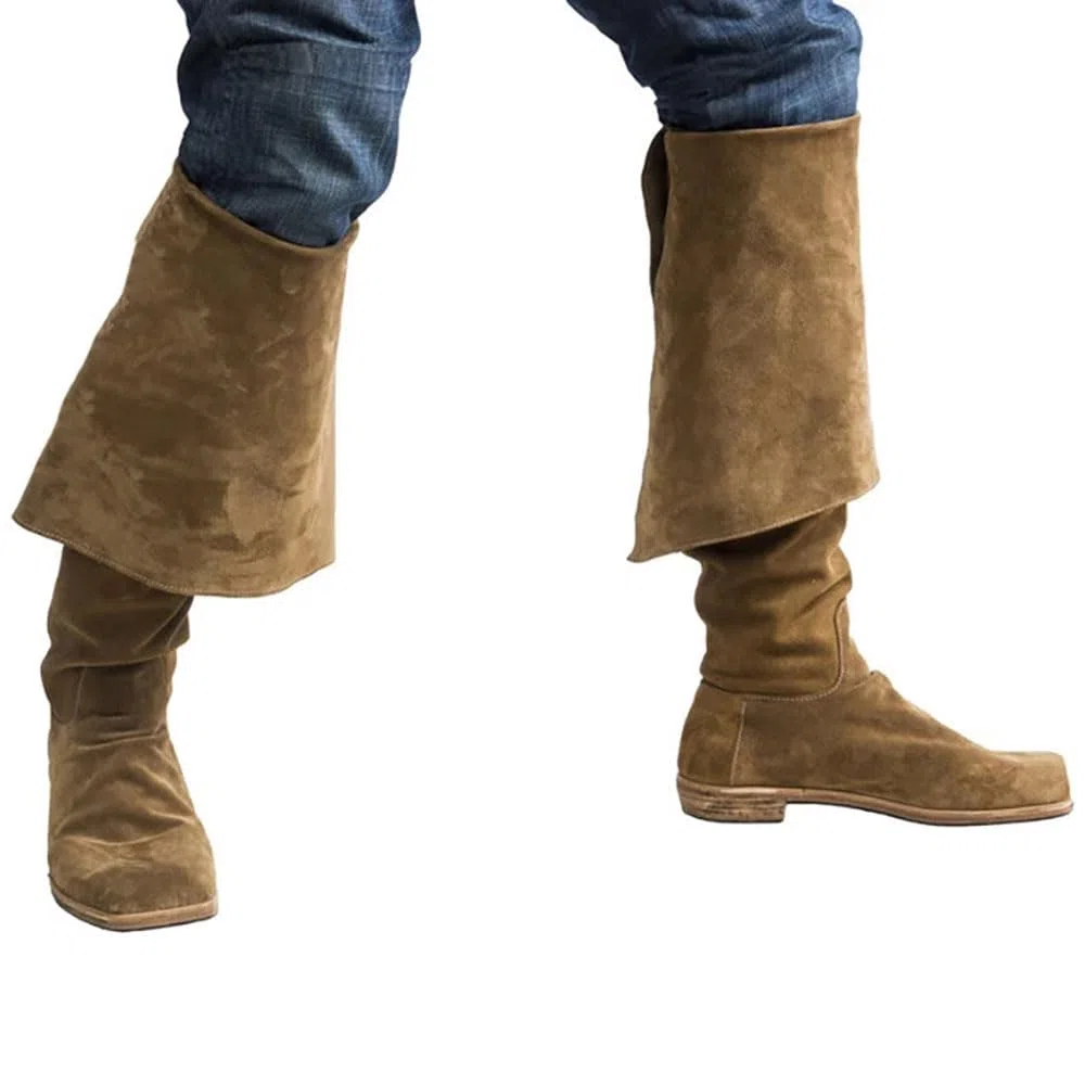 Stivali Medievali Vichingo Retrò Flanging Stivali Cavaliere Di Velluto Rinascimentale Lungo Albero Scarpe Singole per Cosplay Pirate