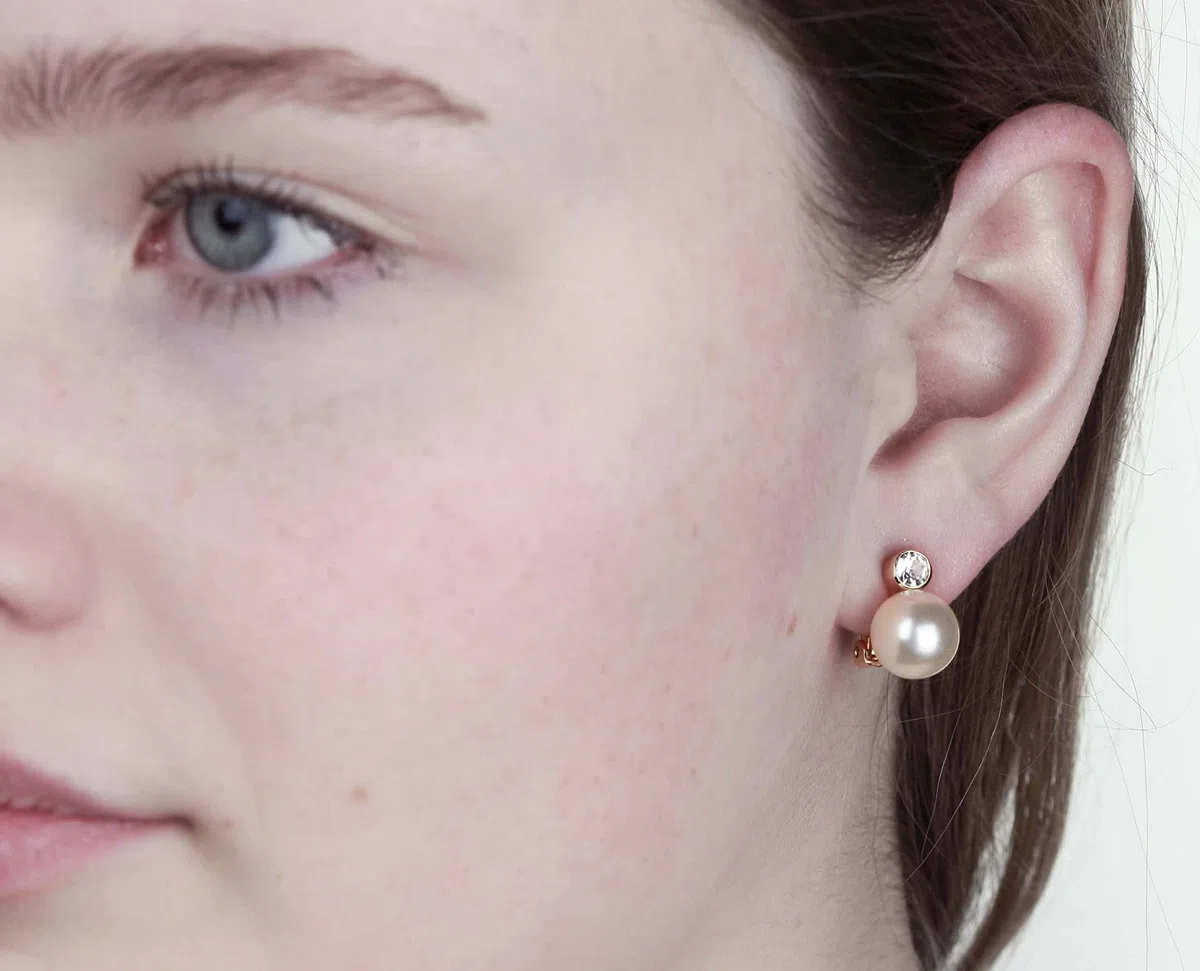 Traveller Orecchini a clip - Senza piercing all'orecchio - Perla 10 mm - Bianco - Cristallo - 15x10 mm