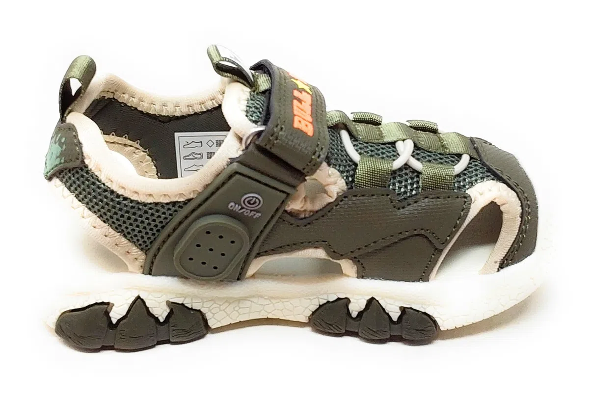 Bull Boys Sandali Sportivi per Bambini con audio Dinosauro T-Rex,Verde giungla,Strappo,Modello DNCR5190
