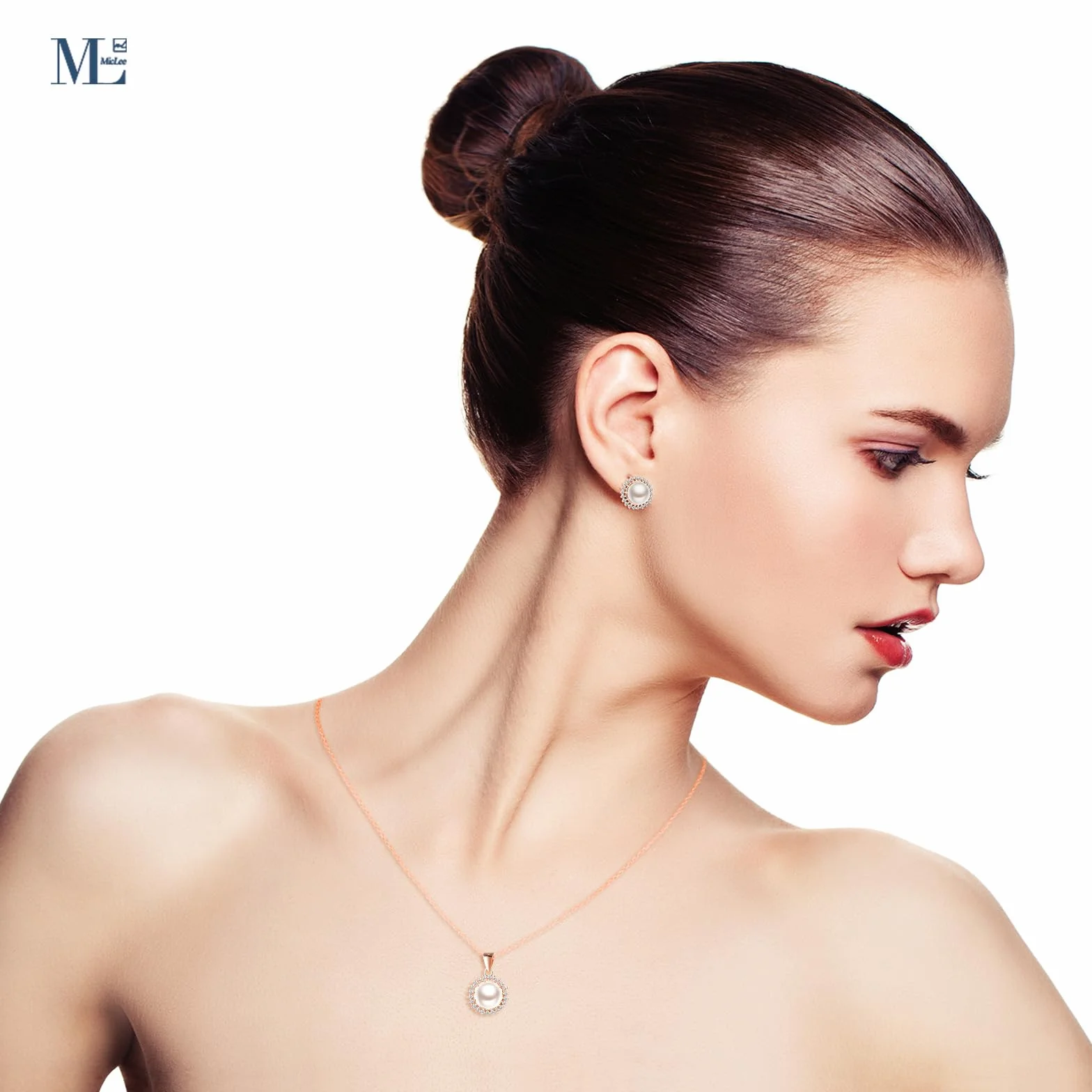 MicLee Collane ciondoli e orecchini di perle per donna: Parure di gioielli in argento 925 - Collana e orecchini stile girasole con zirconi - Gioielli da sposa eleganti - Gioielli per feste