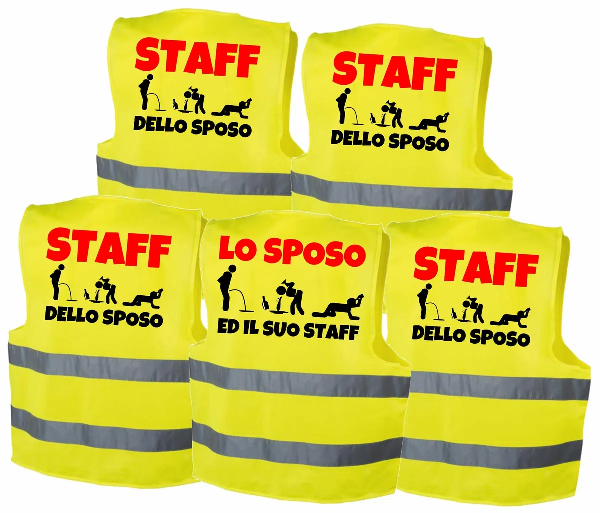 Colorfamily Pacchetto Gilet Addio al Celibato PERSONALIZZABILI: Sposo, Testimone, Complice e Staff dello Sposo – S/M, L/XL, XXL.