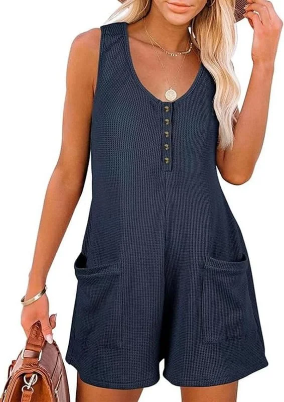 Donna Salopette Estiva Jumpsuit Pezzo Unico Scollo a V Senza Manica Gamba Larga