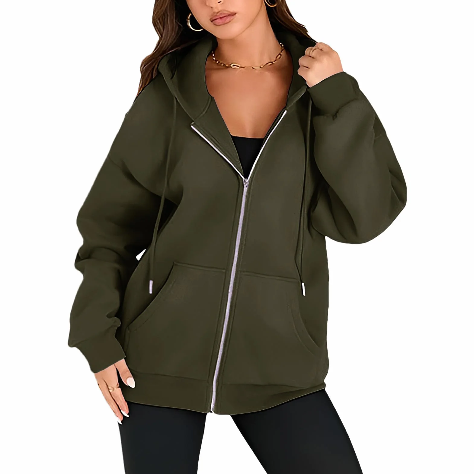 amropi Felpa da Donna Sportivo Giacca con Cappuccio a Cerniera Cappotto Casual Giubbotto