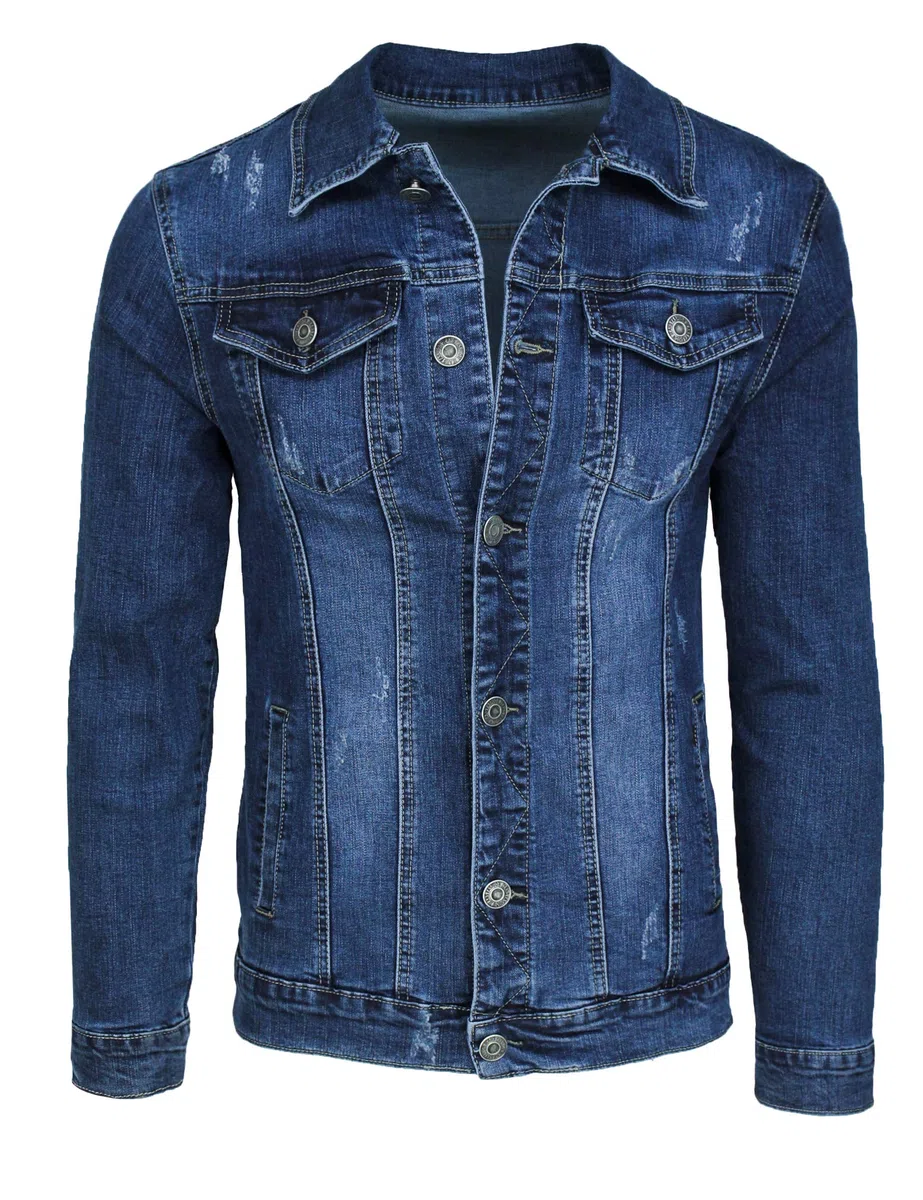 Evoga Giubbotto di jeans uomo casual denim giacca giubbino moto slim fit Jacket