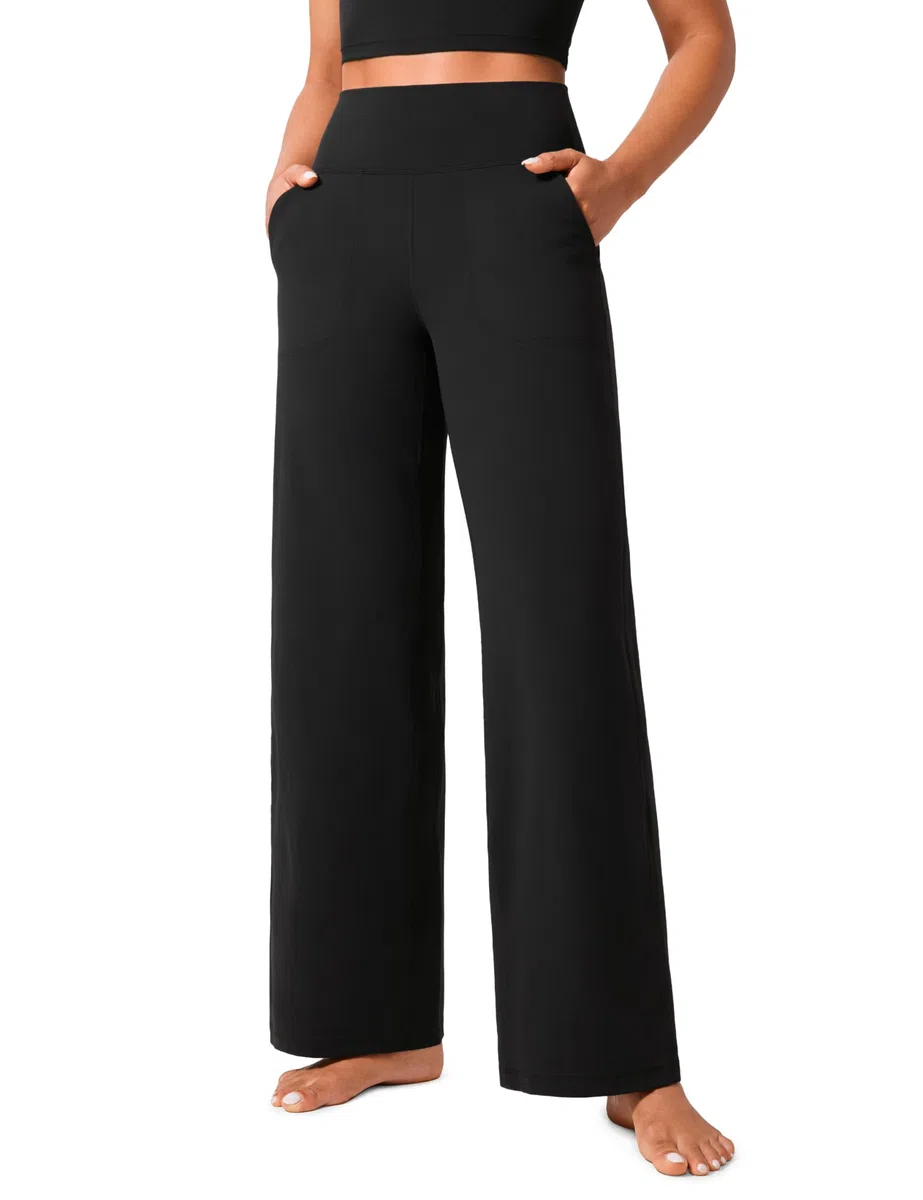 CRZ YOGA Donna Butterlift A Vita Alta Pantaloni a Gamba Larga con Tasche Yoga Comodo Casuale - 74cm/79cm/84cm